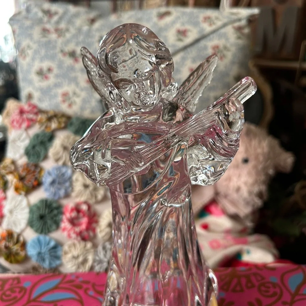 Mikasa Herald Collection Angel Mandolin Crystal Figurine Germany Clear Excellent